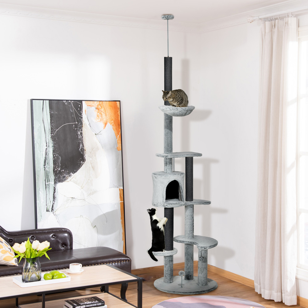 PawHut Floor to Ceiling Cat Tree with Scratching Post Image 2