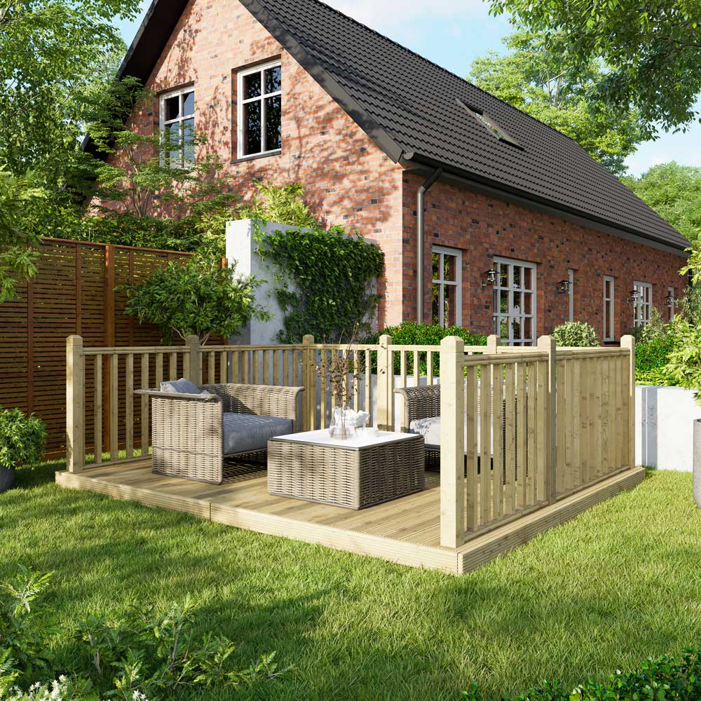 Power 10 x 12ft Timber Decking Kit With Handrails On 3 Sides Image 2