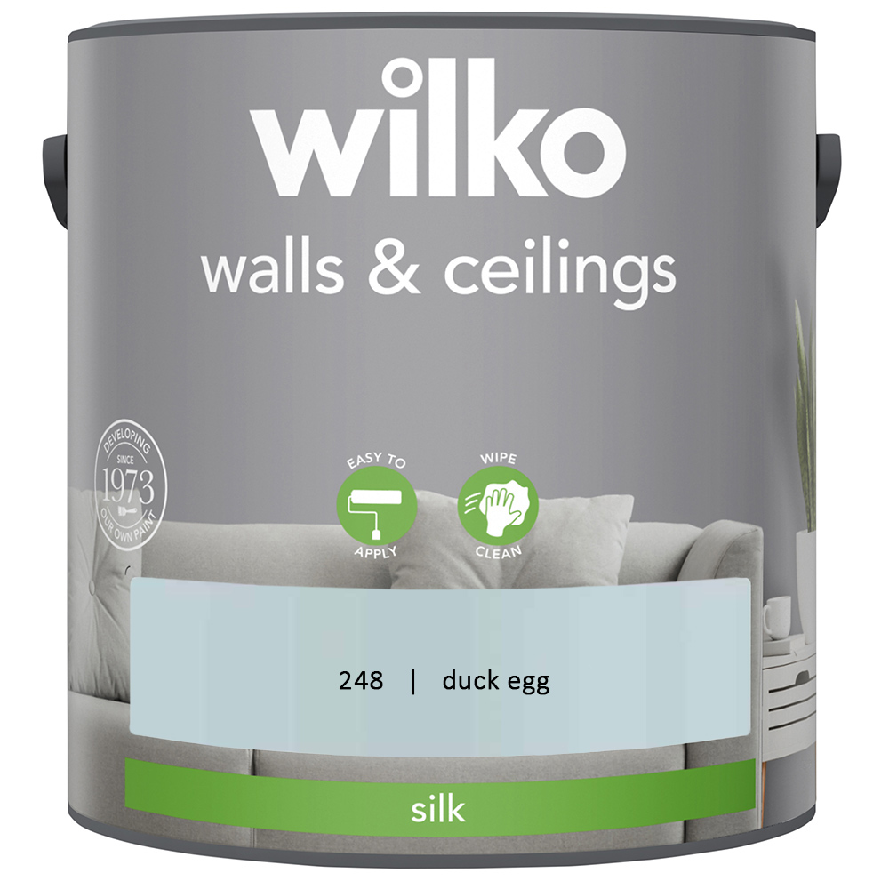 Wilko Walls & Ceilings Duck Egg Silk Emulsion Paint 2.5L Image 2
