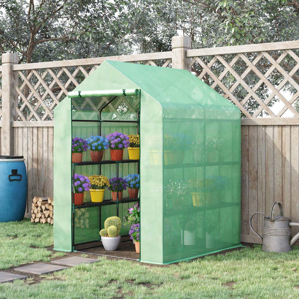 Outsunny 2 Tier Green PE 4.6 x 4.5ft Garden Greenhouse Image 2