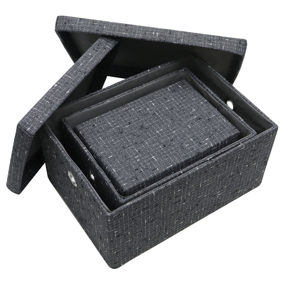 JVL Shadow Rectangular Fabric Storage Boxes with Lids Set of 3 Image 4