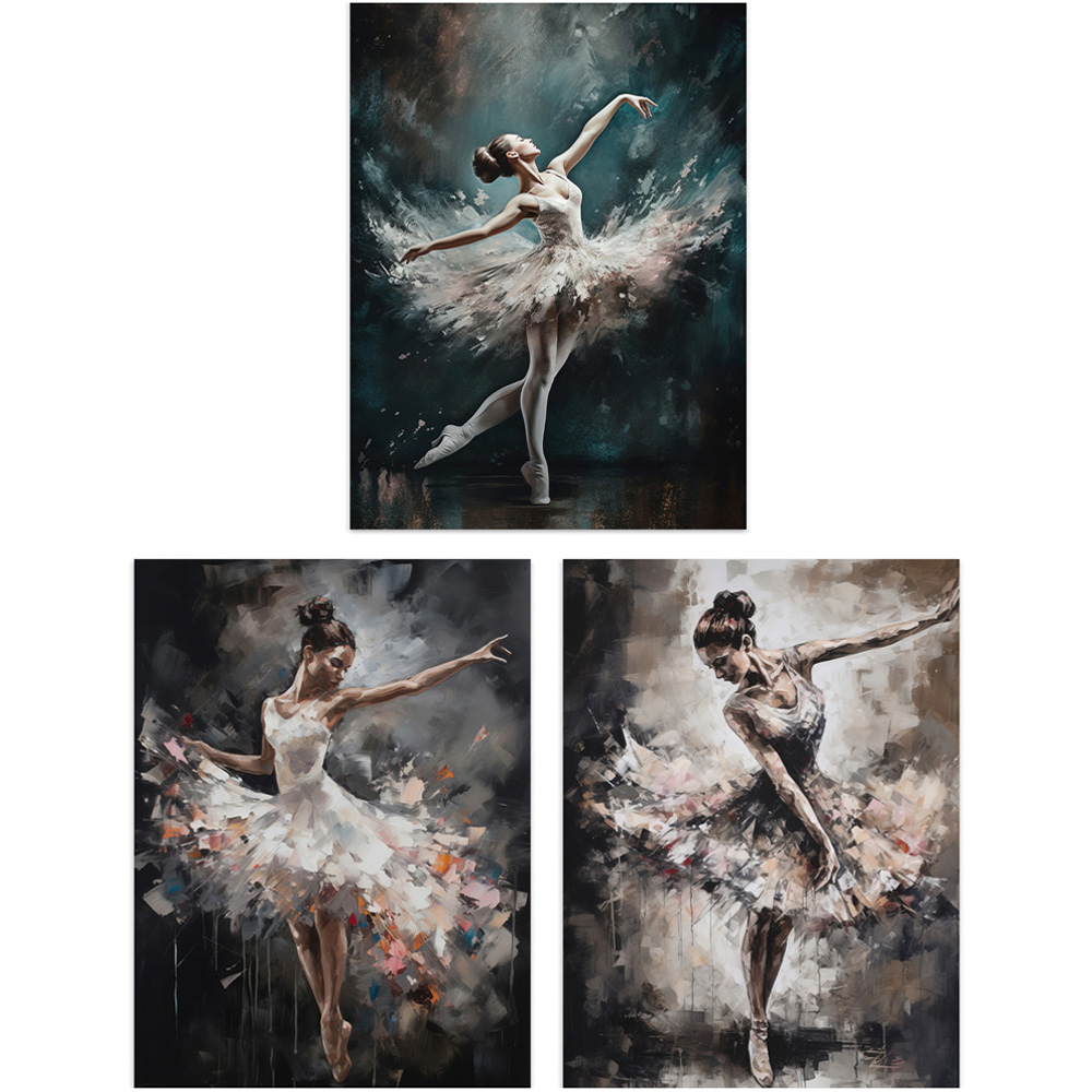 Artery8 Ballet Dancers Ballerinas Dancing Oil Painting Wall Art Print 30 x 41cm 3 Pack Image 1