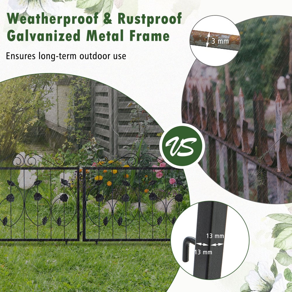 Costway Black 8 Panel Decorative Garden Fence 464 x 58cm Image 8