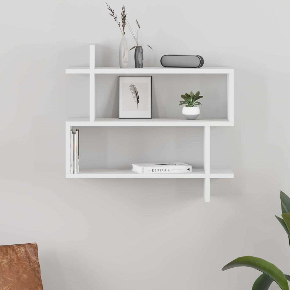 Decortie Paralel 2 Shelf White Wall Mounted Bookcase Image 2