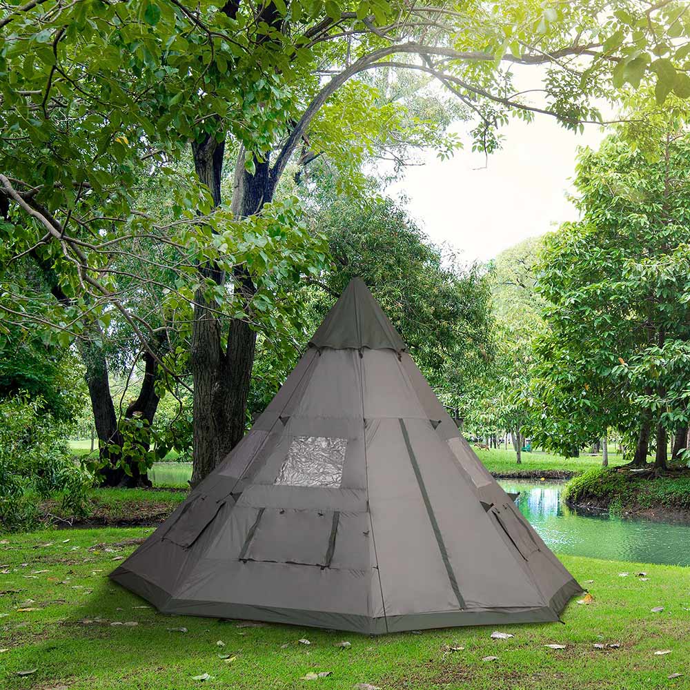 Outsunny 6 Person Tipi Tent Metal Poles Image 2