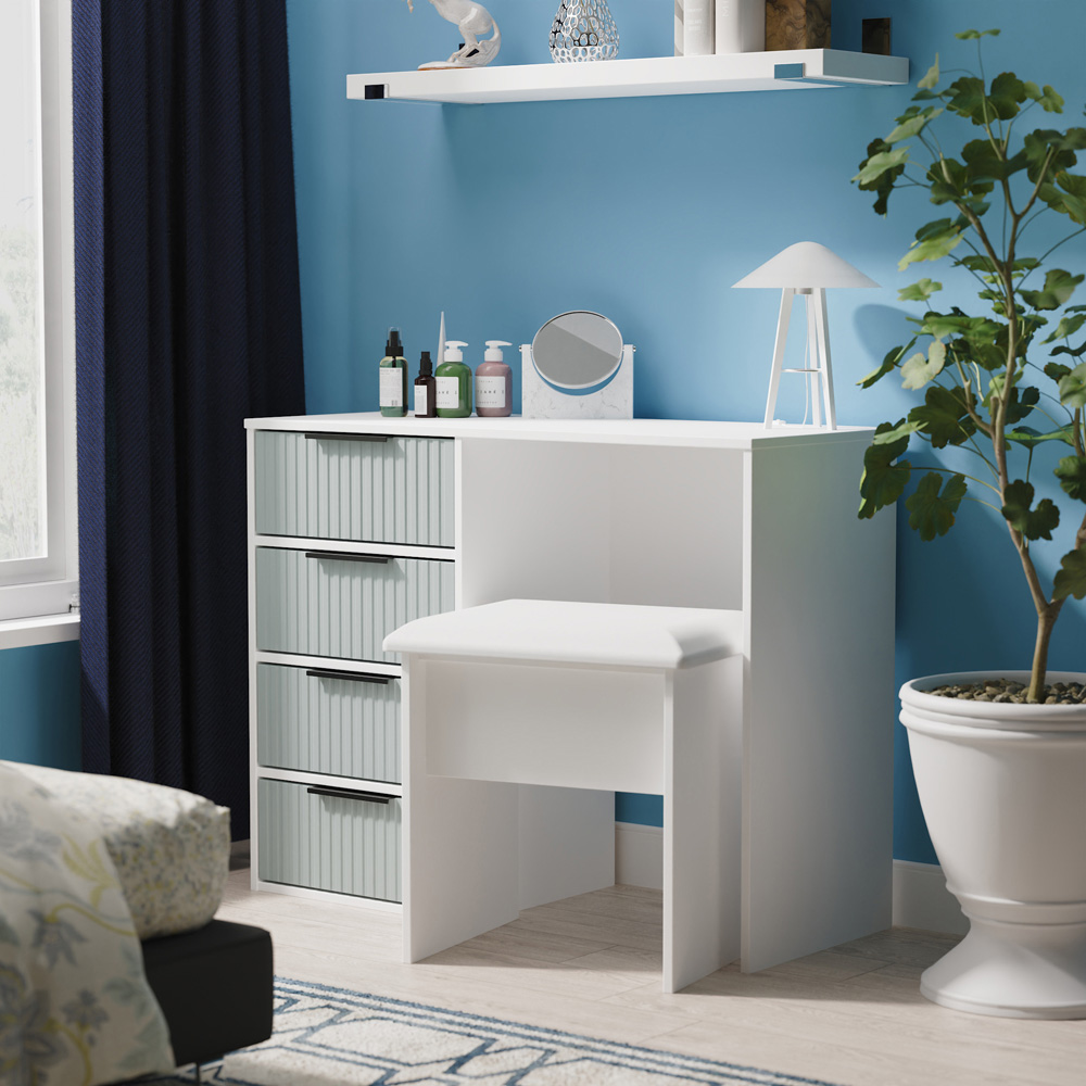 Crowndale Fluted 4 Drawer Duck and White Matt Vanity Dressing Table Ready Assembled Image 7