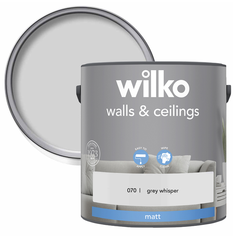 Wilko Walls & Ceilings Grey Whisper Matt Emulsion Paint 2.5L Image 1