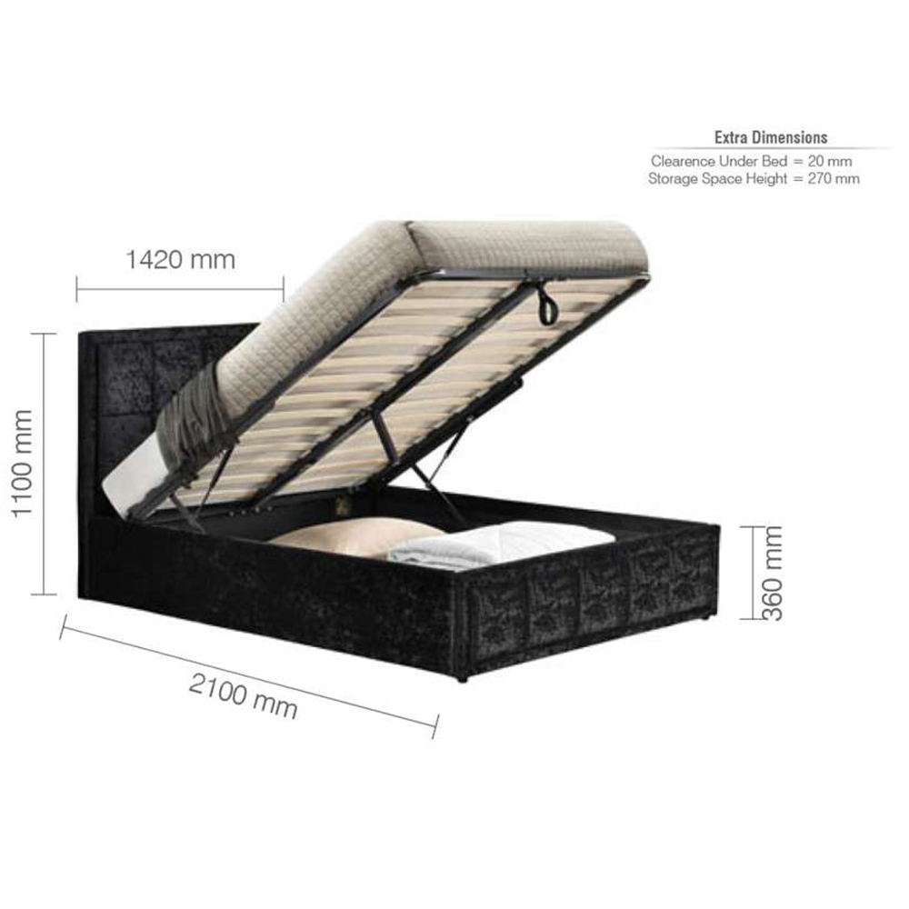 Hannover Double Black Crushed Velvet Ottoman Bed Frame Image 8