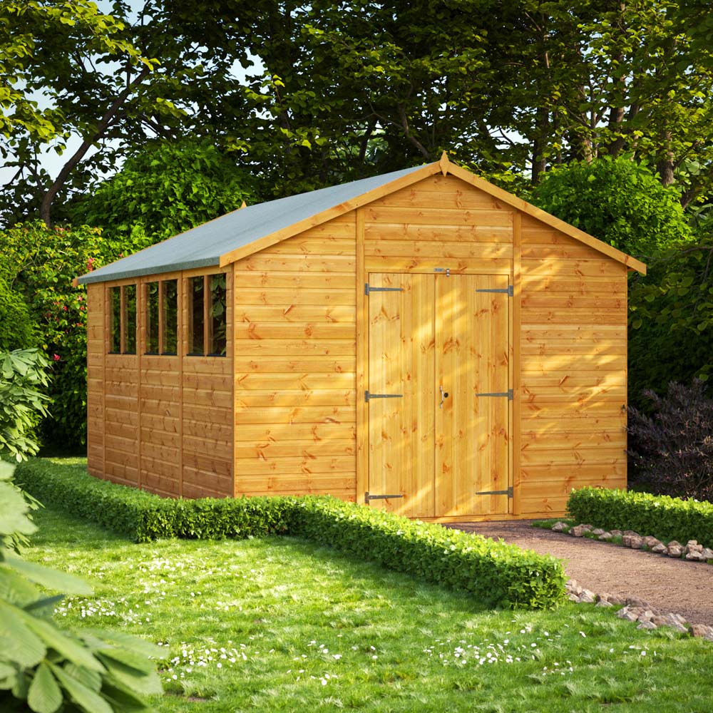 Power Sheds 14 x 10ft Double Door Apex Wooden Shed with Window Image 2