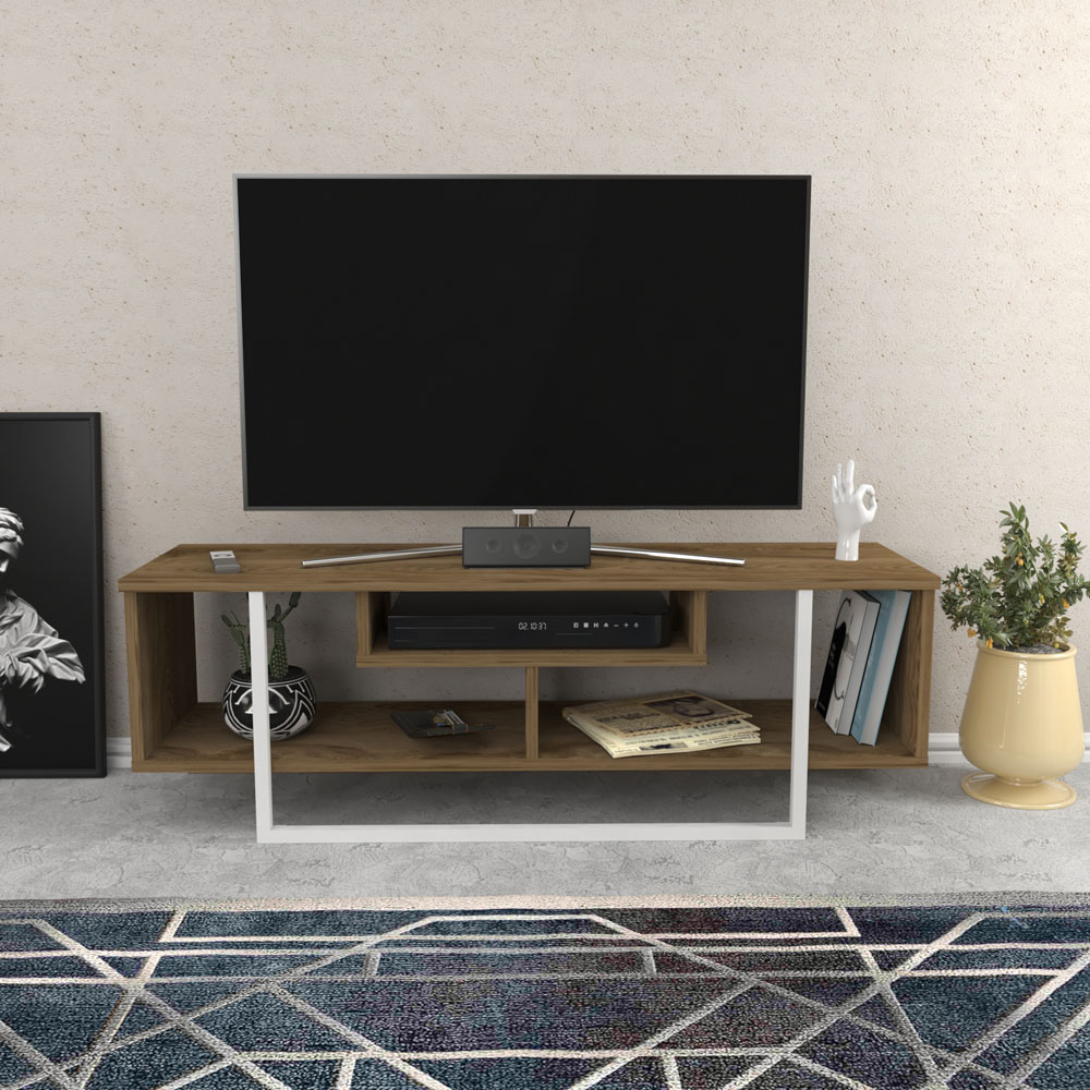 Decorotika Asal Oud Oak and White Wide TV Unit Image 4