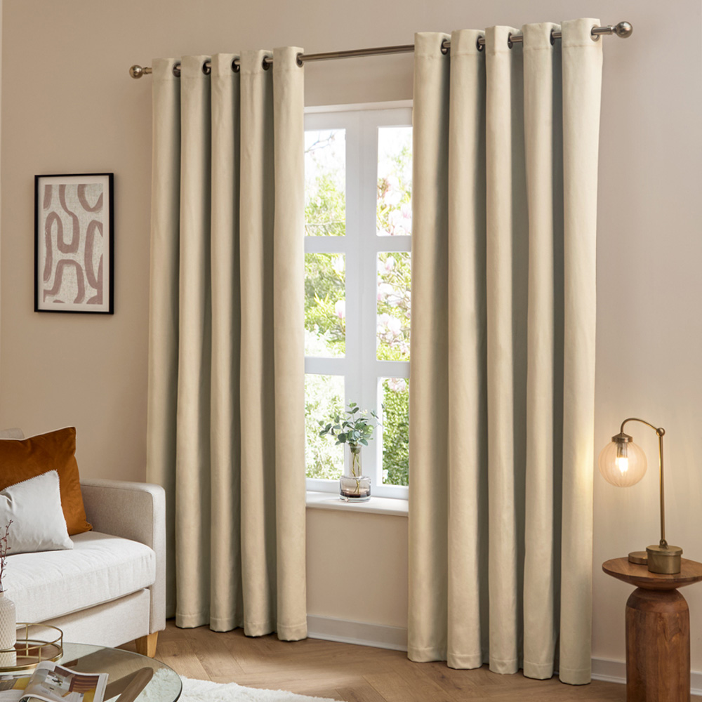 Furn The Ultimate Natural Velvet Fully Lined Eyelet Curtains 117 x 183cm Image 1