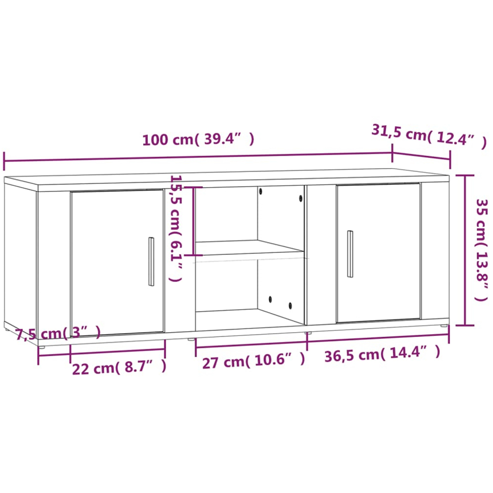 vidaXL 2 Door 2 Shelf Grey Sonoma TV Cabinet Image 8
