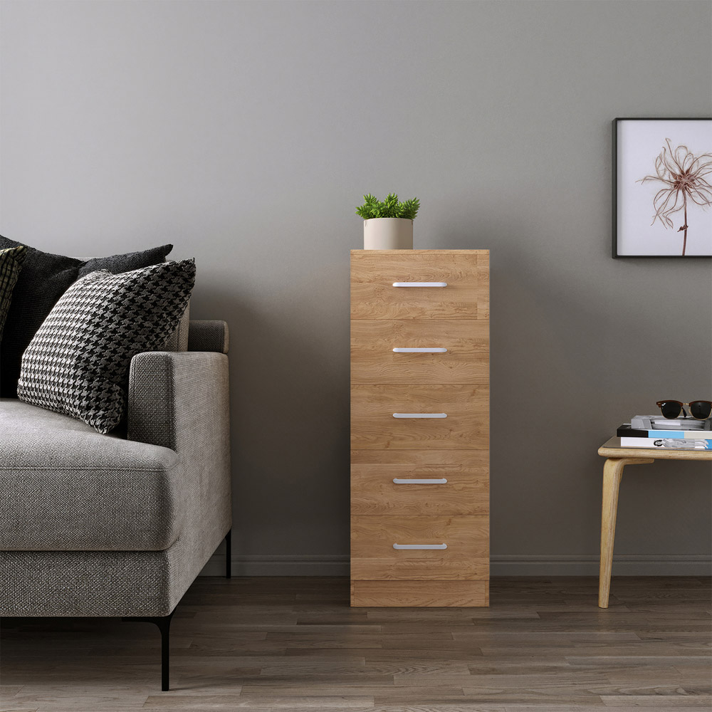 Seconique Dakota 5 Drawer Oak Effect Narrow Storage Chest Image 8