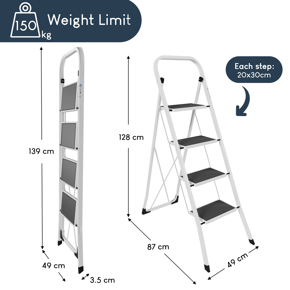 HOME VIDA White 4 Step Ladder Image 9