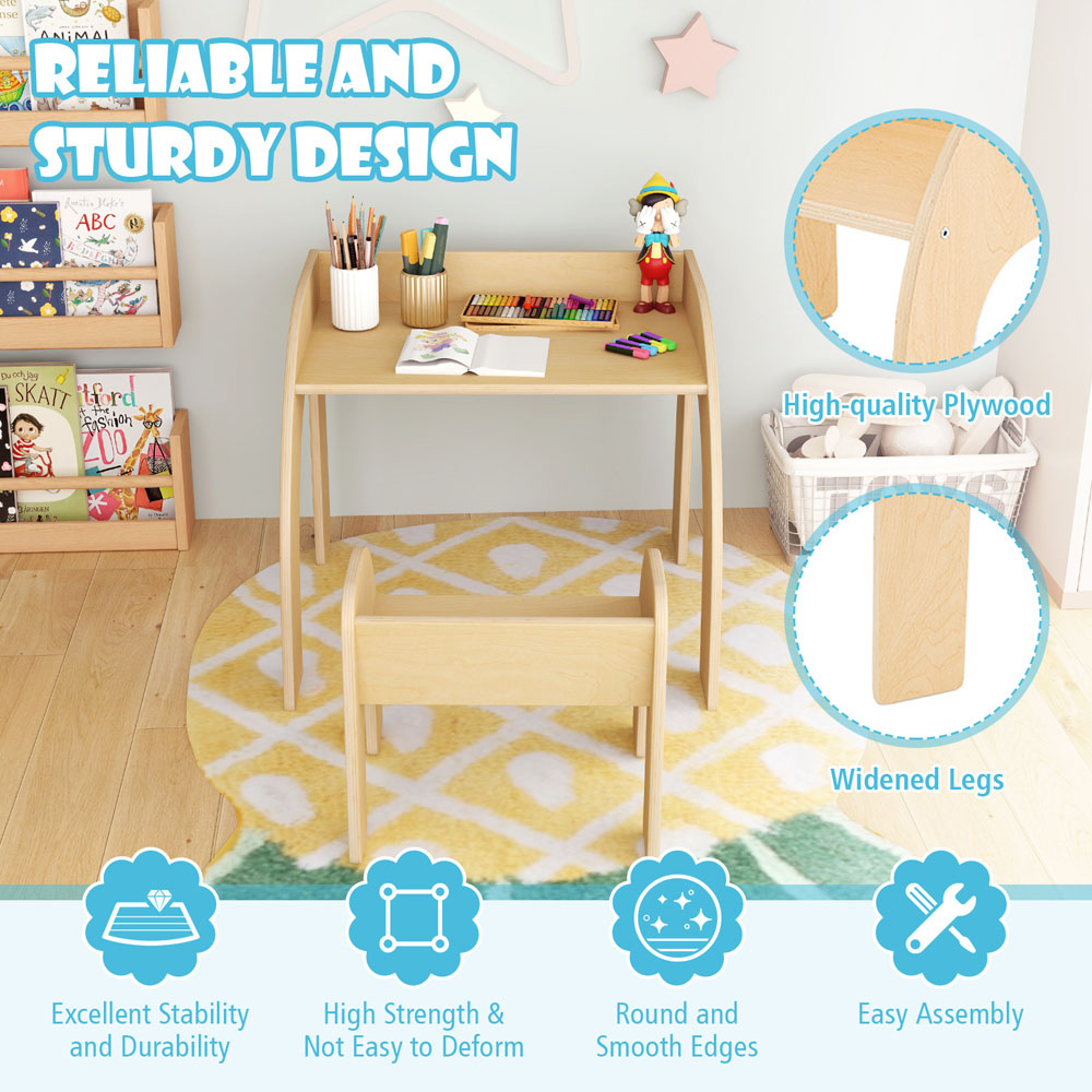 Costway Natural Wooded Toddler Kids Desk Set Image 5