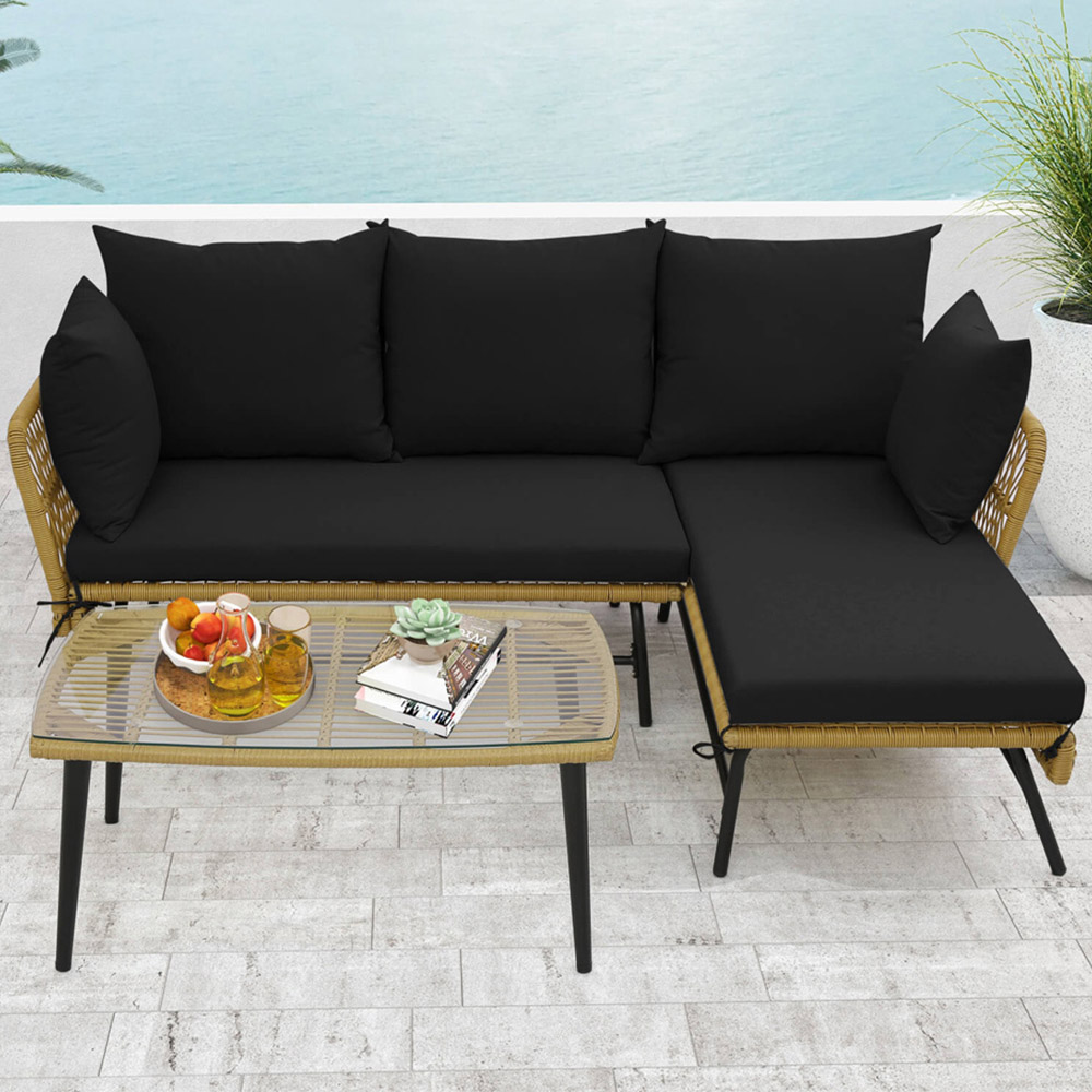 Costway 4 Seater Black L Shaped Patio Conversation Set Image 1