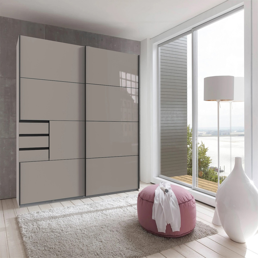 TJ'S Saigon 2 Door 3 Drawer Grey Sliding Wardrobe 225cm Image 5