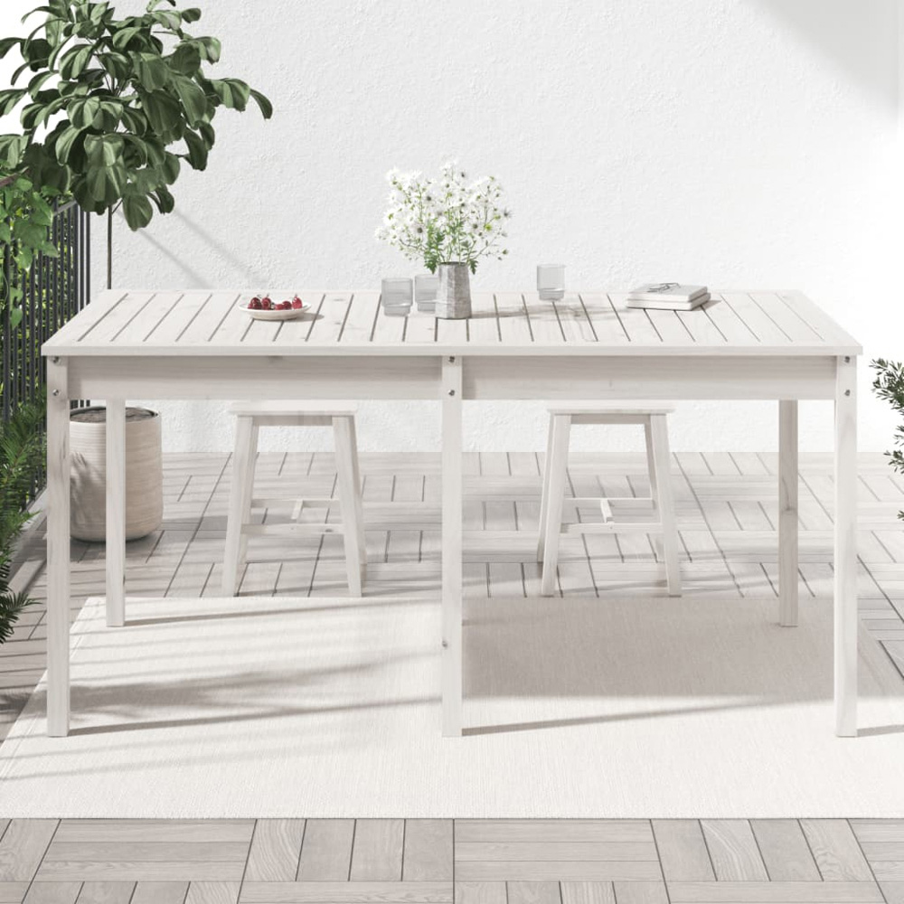 vidaXL 6 Seater Solid Pine Wood Garden Dining Table White Image 1