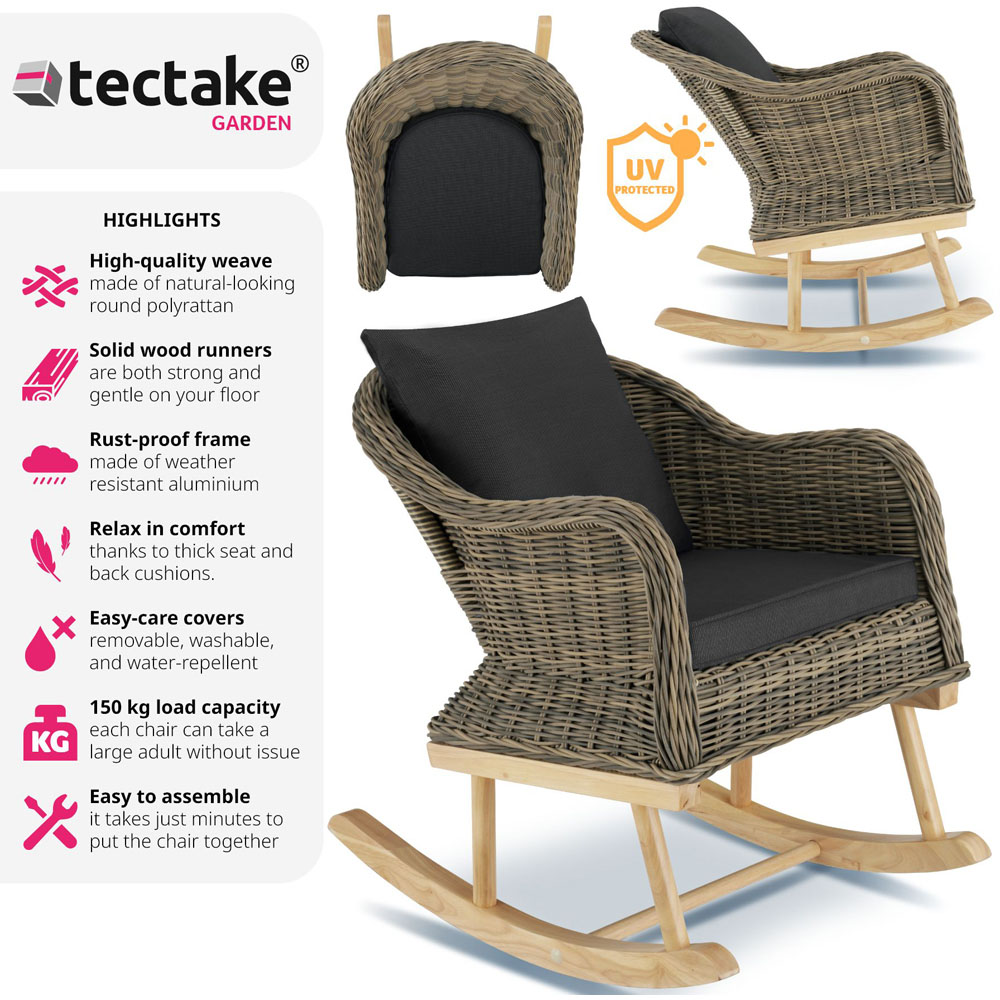 tectake Rovigo Natural Rattan Garden Rocking Chair Image 4