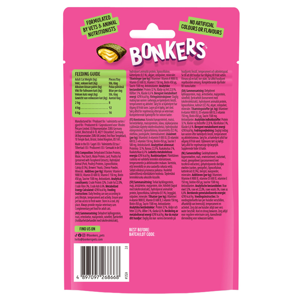 Bonkers Catnip Chick N Cheddar Flavour Cat Treats 60g Image 2