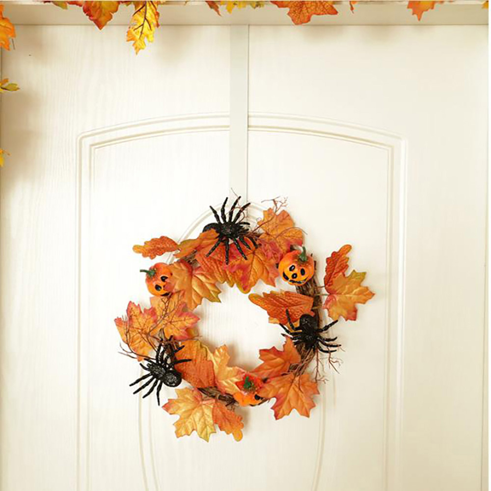 Living and Home Pumpkin Door Wreath with Spider 40cm Image 4