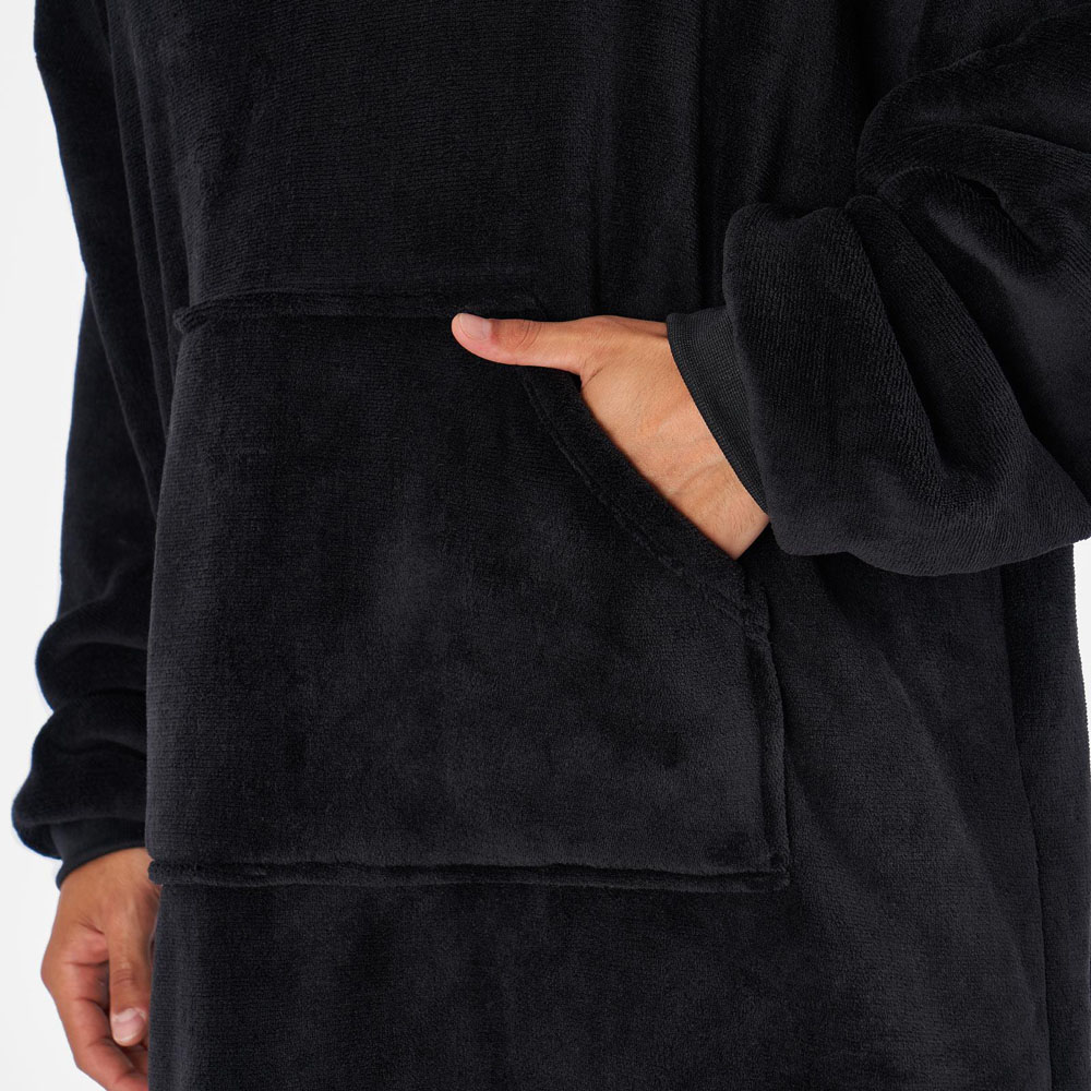 Sienna Black Sherpa Fleece Long Oversized Hoodie Blanket Image 2
