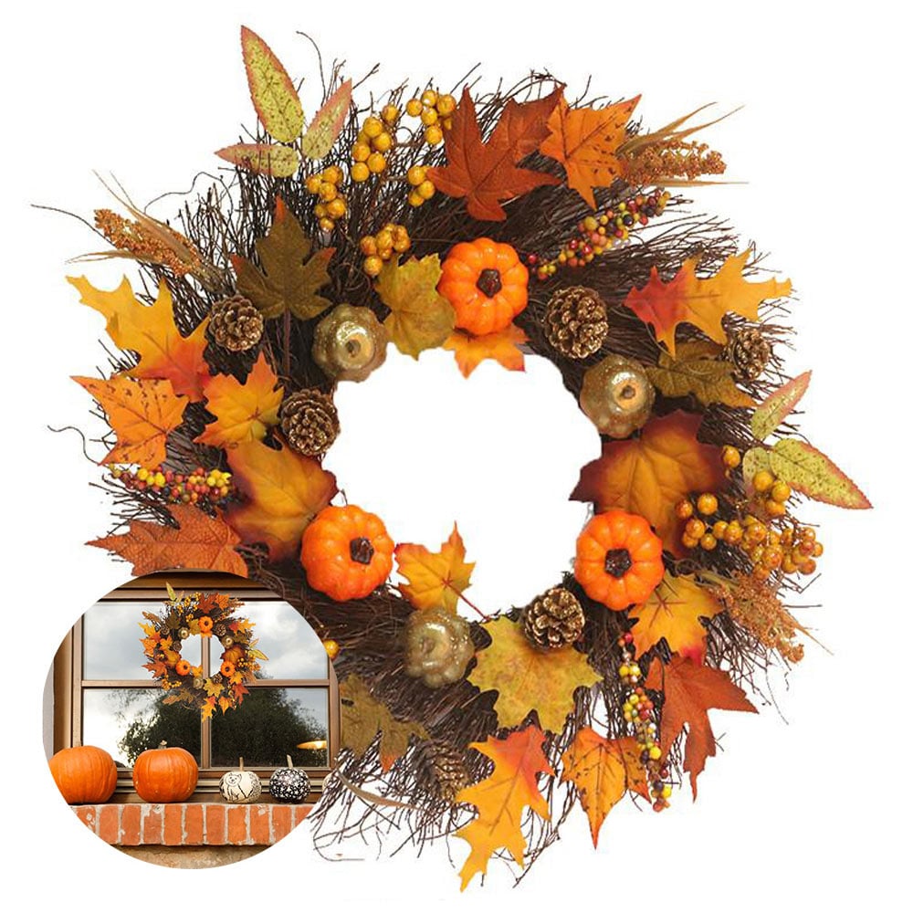 Living and Home Lighted Fall Pumpkin Door Wreath 45cm Image 3
