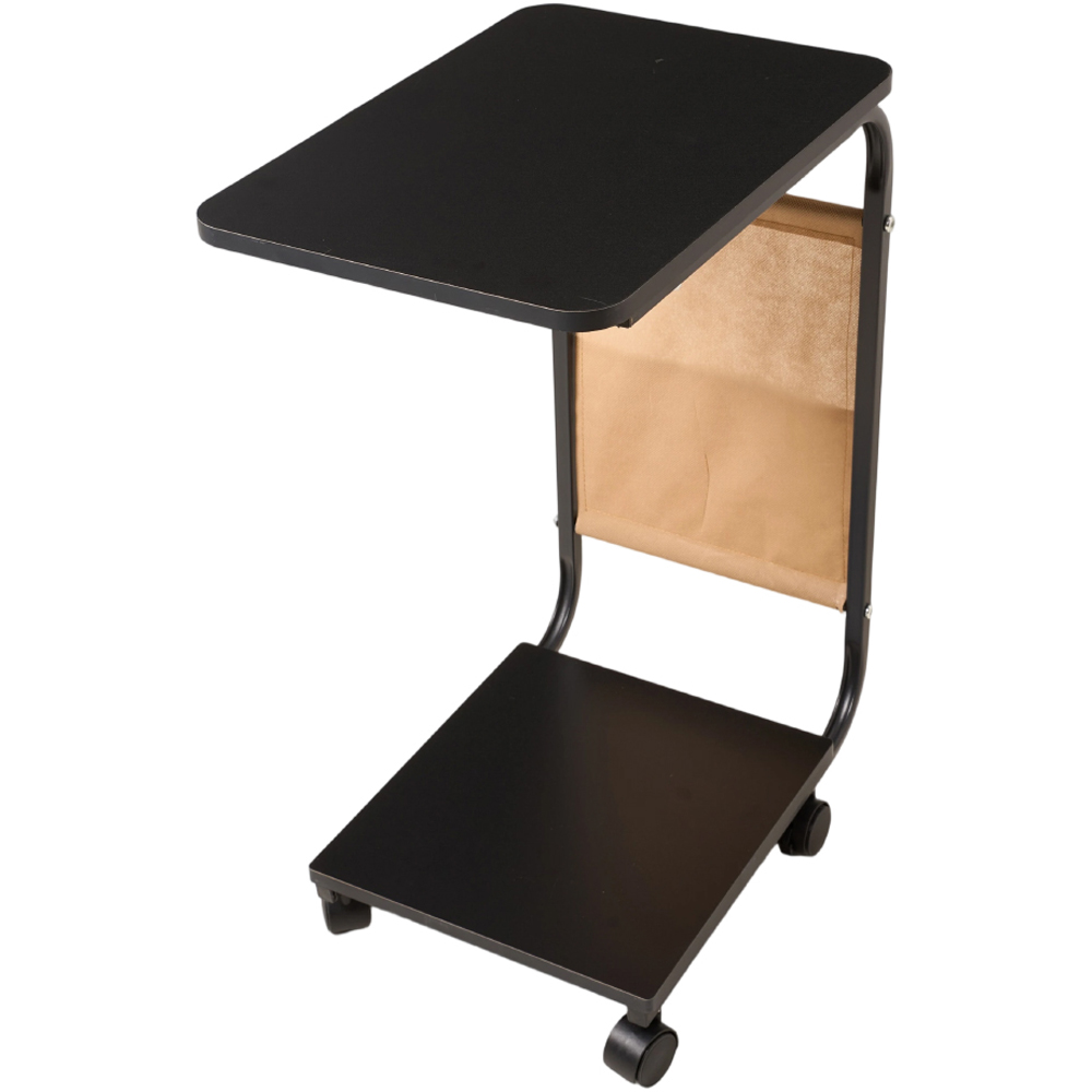 Living and Home Black C-Shape Side Table with Lockable Castors Image 2
