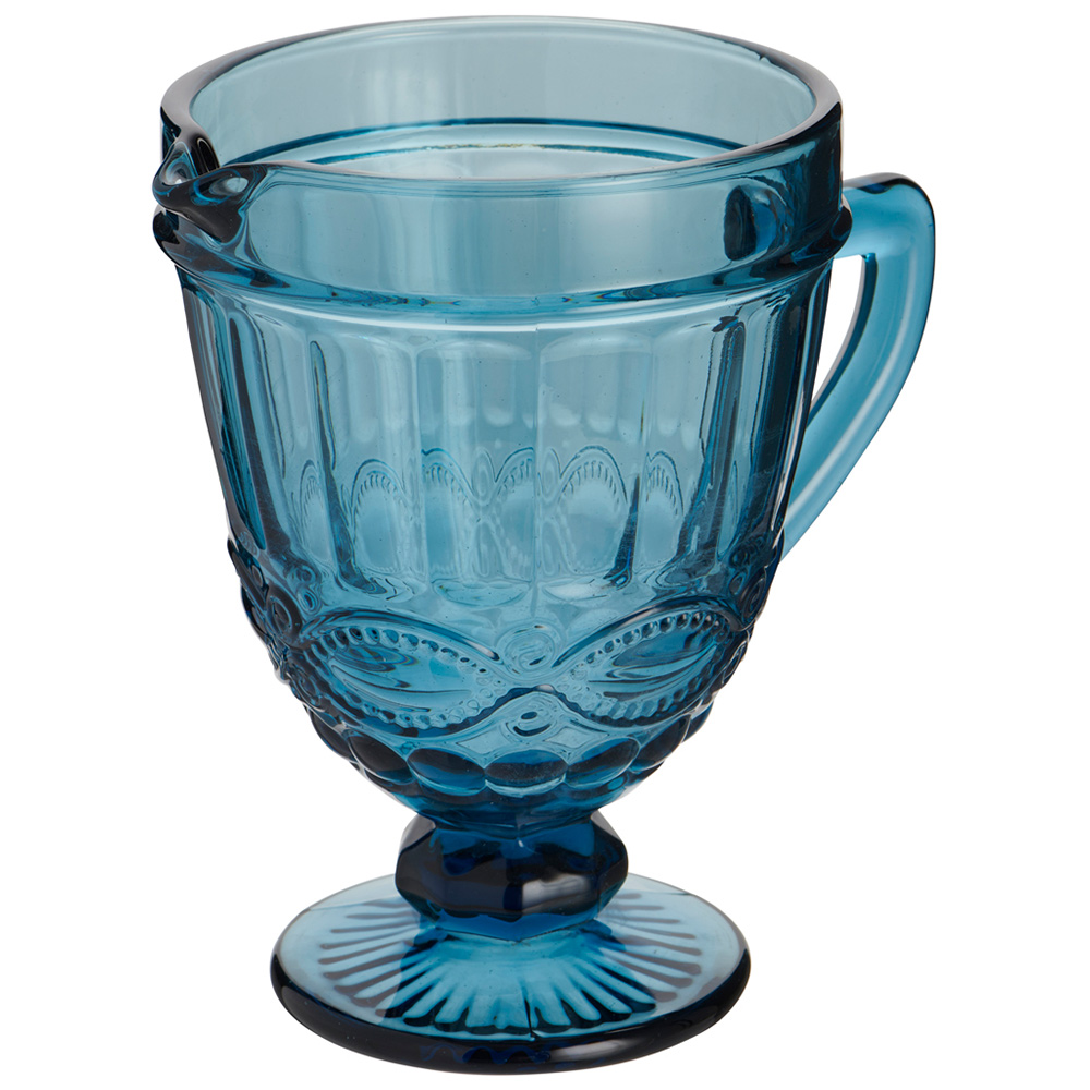 Wilko Embossed Blue Glass Jug Image 3