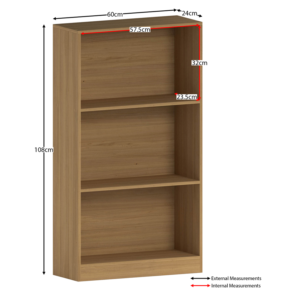 Vida Designs Cambridge 3 Shelf Oak Medium Bookcase  Image 7