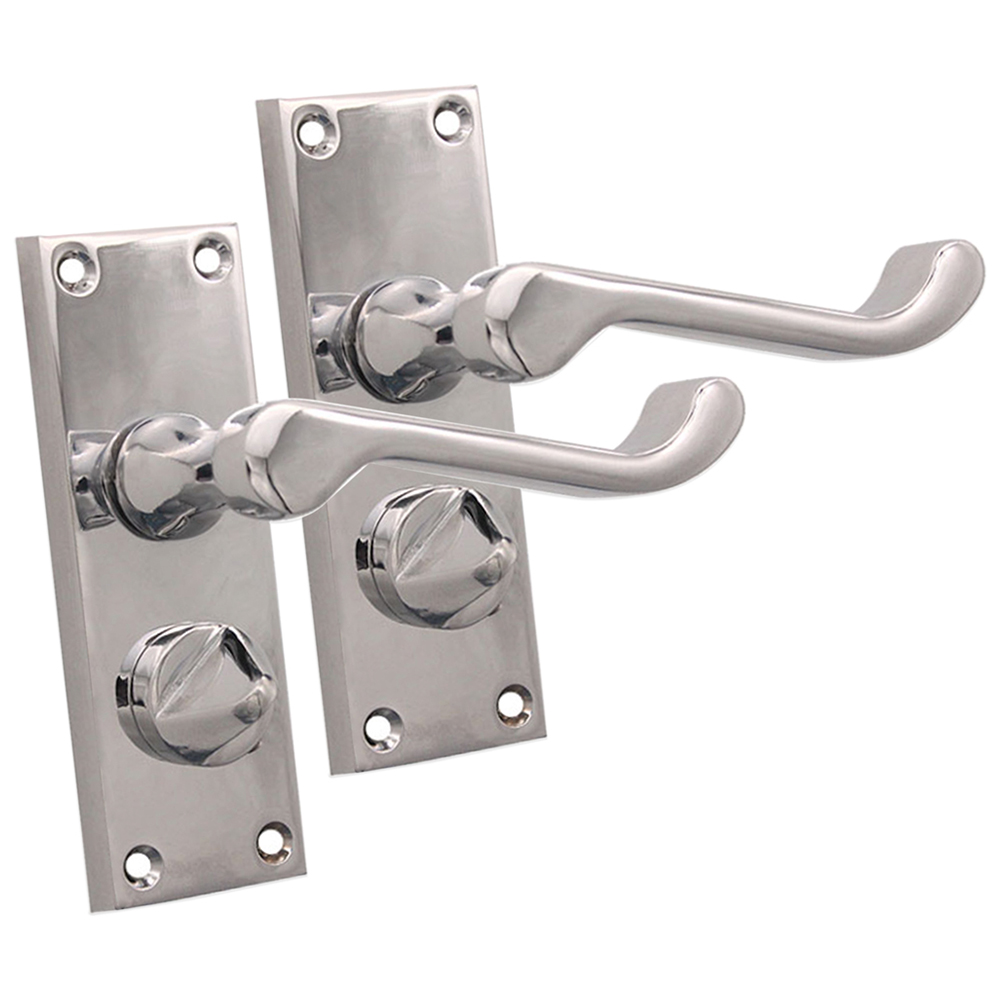 Spira Brass Victorian Polished Chrome Scroll Privacy Lever Door Handle 2 Pack Image 1