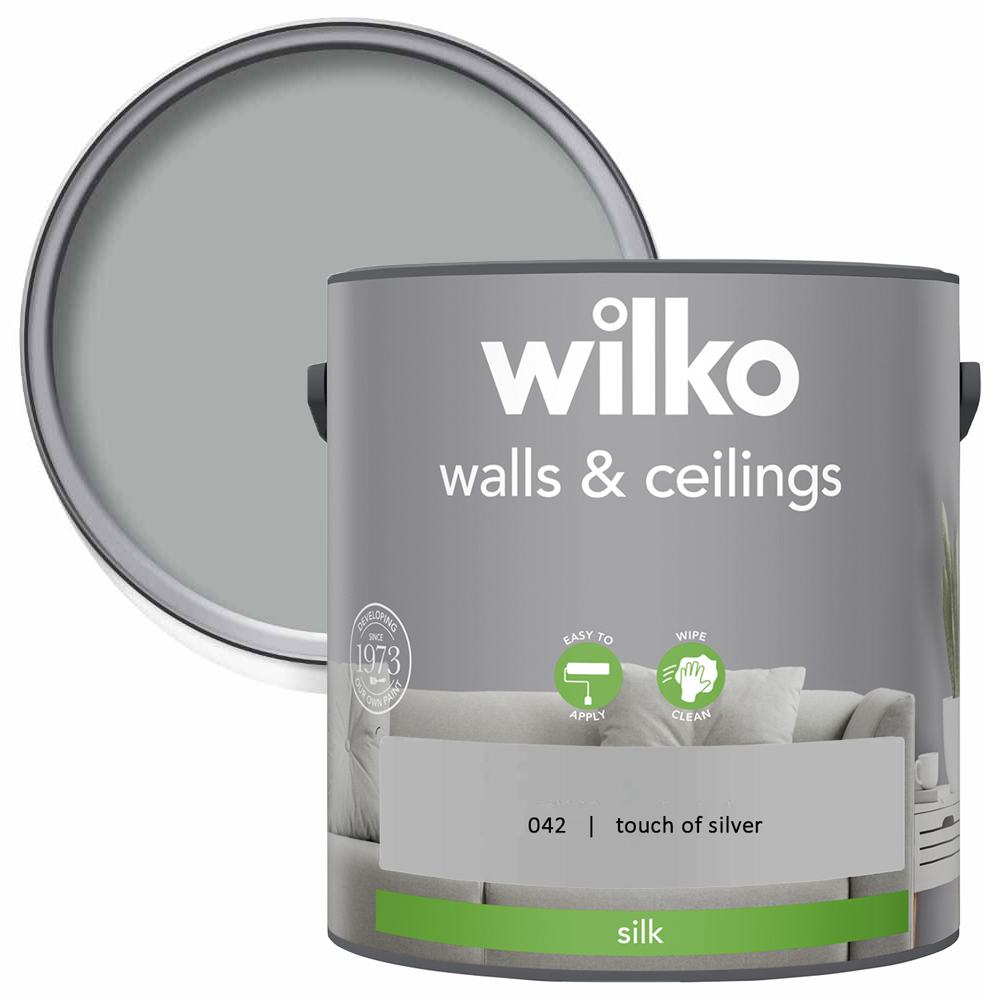 Wilko Walls & Ceilings Touch of Silver Silk Emulsion Paint 2.5L Image 1