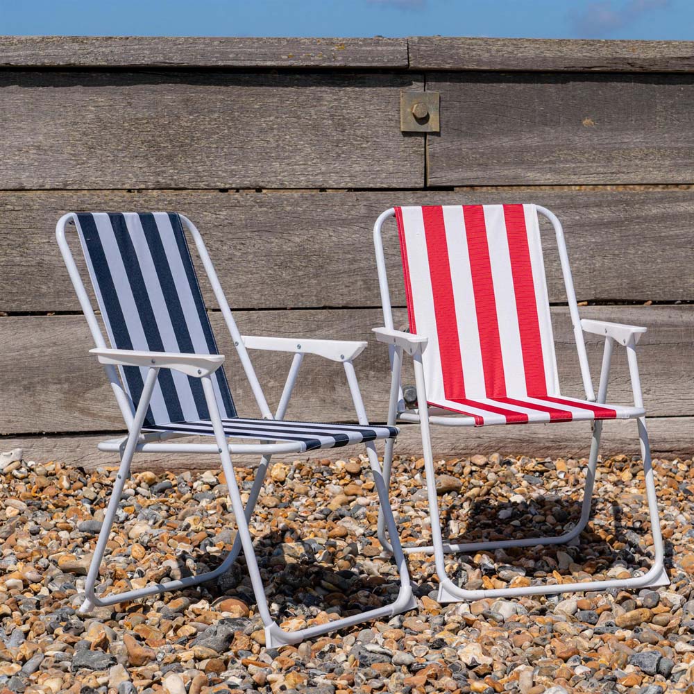 Harbour Housewares Set of 2 Blue and Red Stripe Folding Metal Beach Chair Image 3