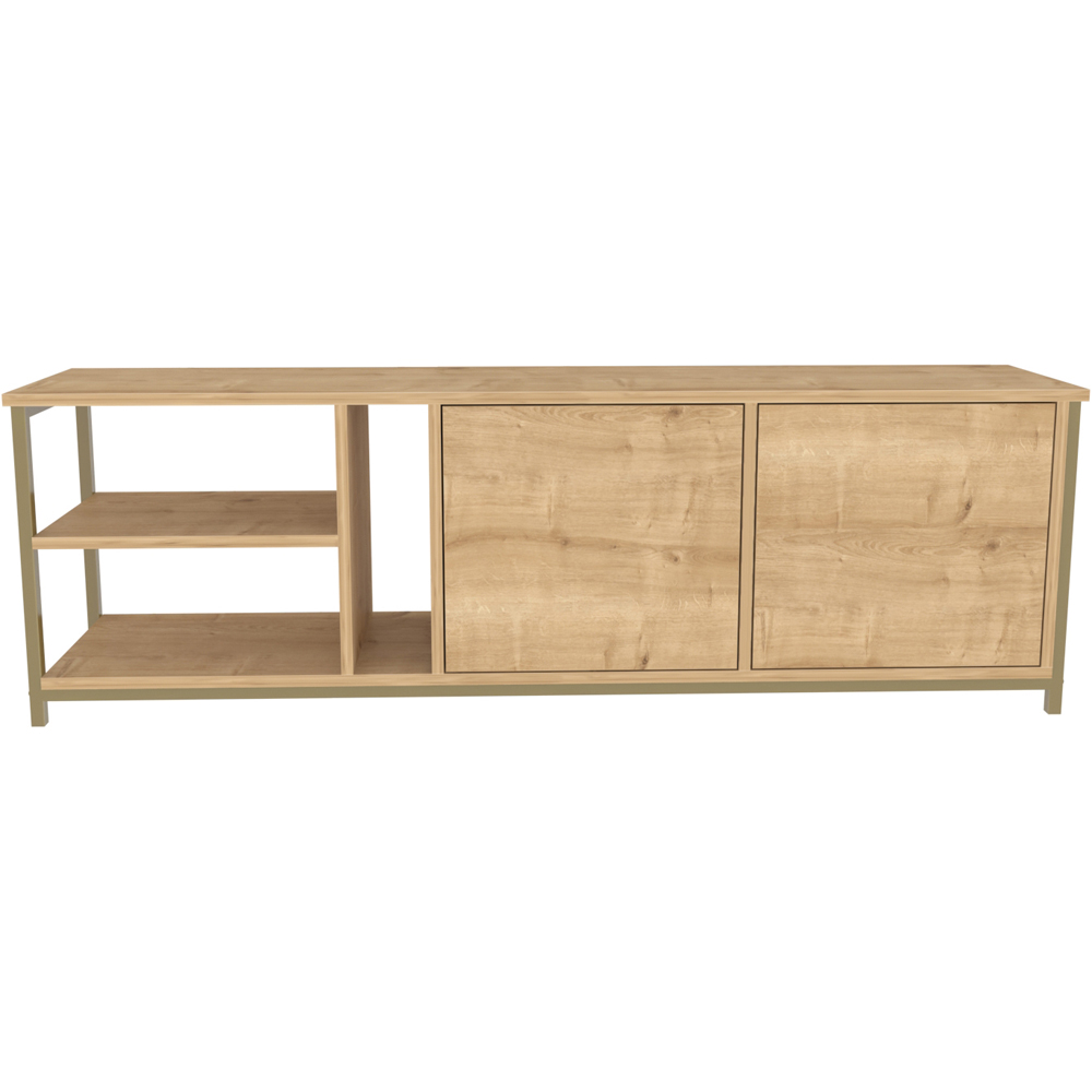 Decorotika Primrose 2 Door 3 Shelf Gold and Oak TV Stand for 72 inch TV Image 2
