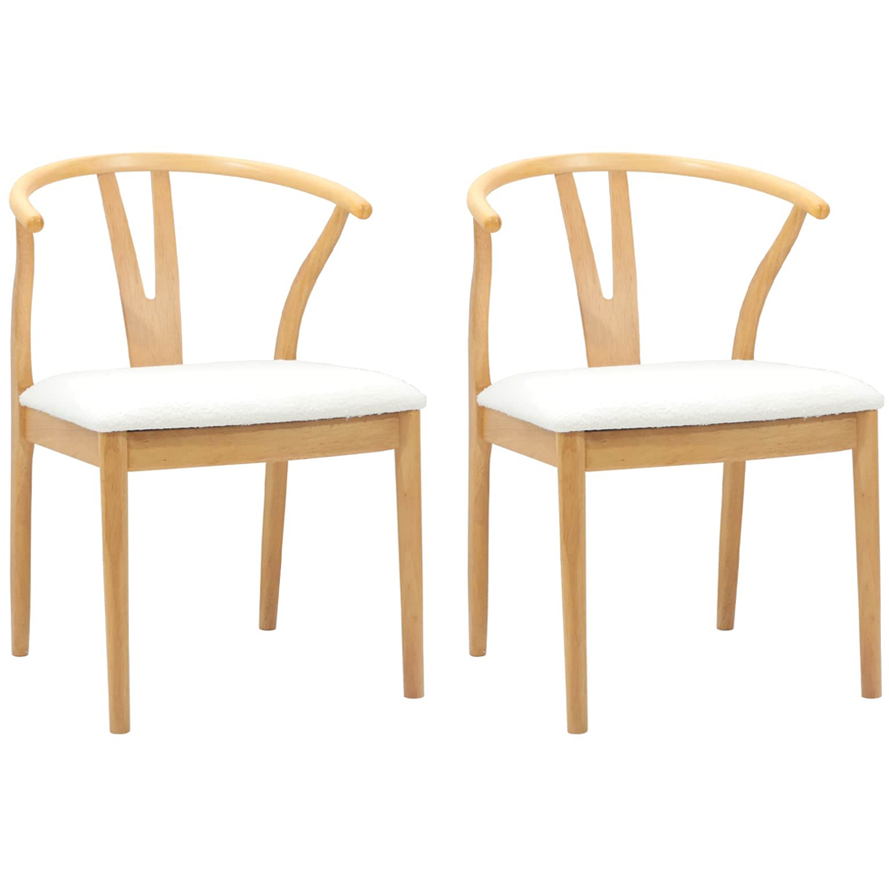 vidaXL Set of 2 Natural and White Rubberwood Curved Vintage Dining Chairs Image 8