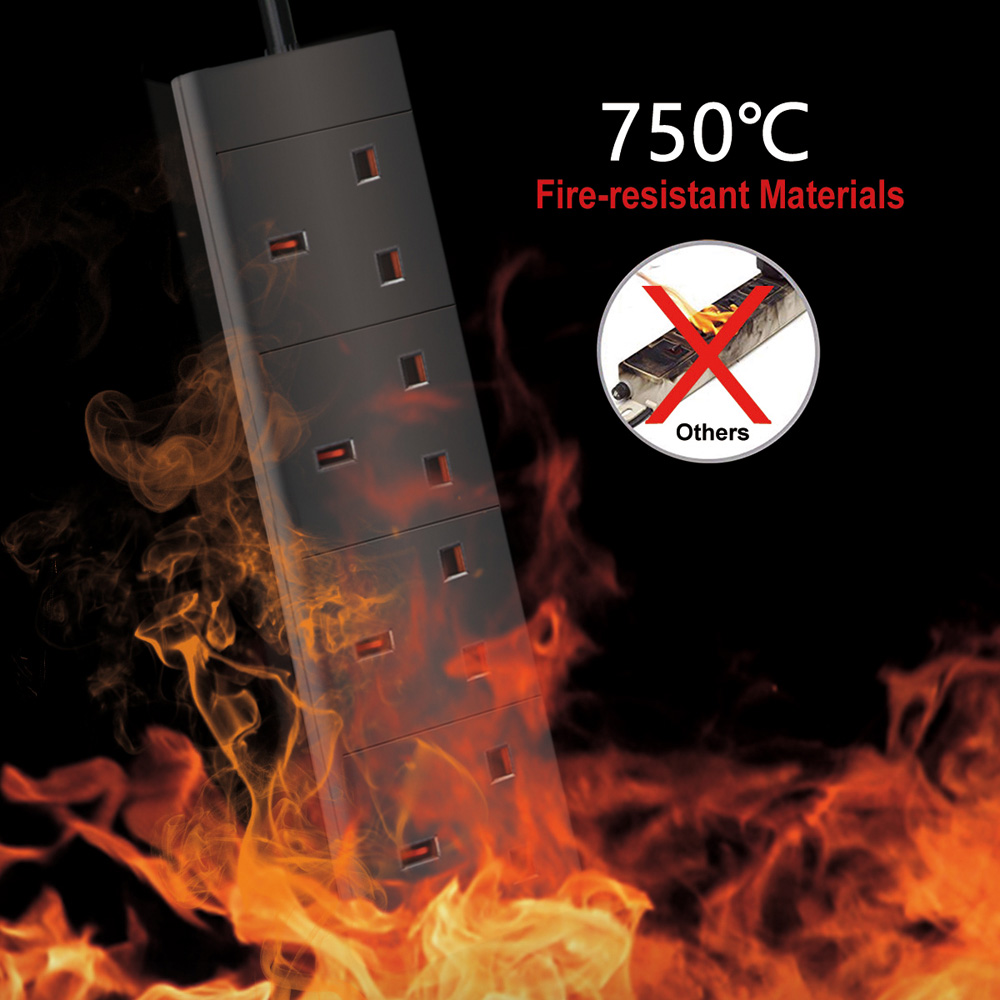 ExtraStar 4 Way Black 13A Extension Lead 1m Image 2