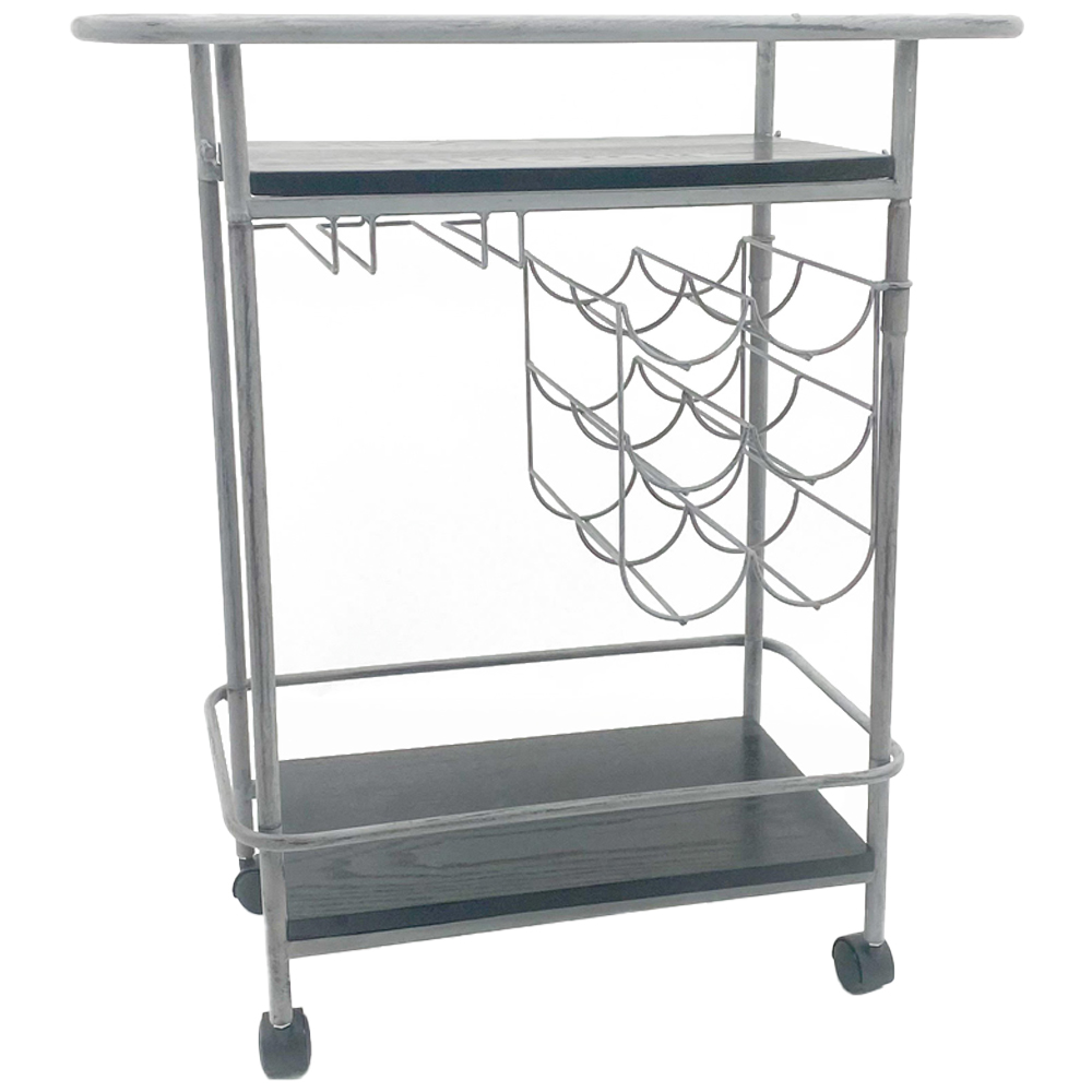 Acacia Home Grey Drinks Trolley with Wine Bottle and Glass Holders Image 1