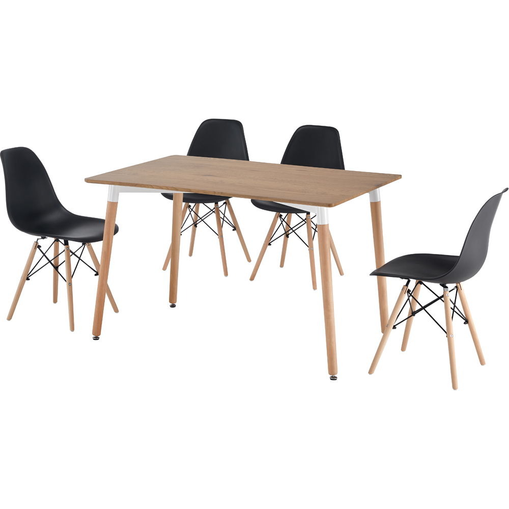 Comfy Living 4 Seater Metal Detailing Dining Set Oak and Black Image 2
