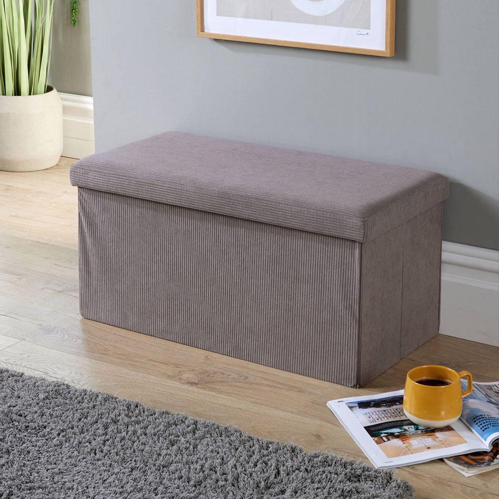 Home Source Grey Corduroy Upholstered Folding Ottoman Image 7