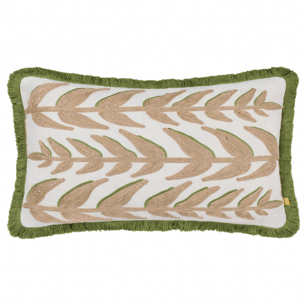 furn. Green Leaves Embroidered Polyester Filled Cushion 40 x 60cm Image 1