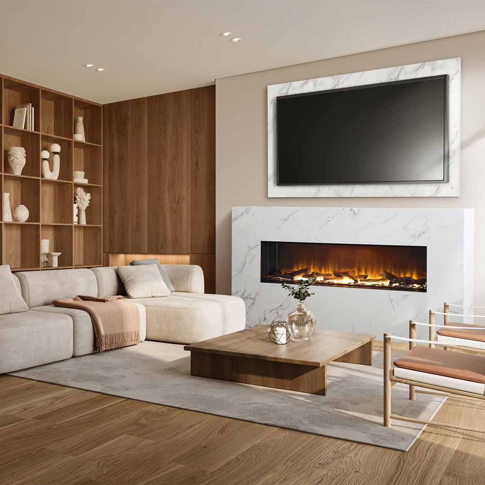 Acantha Bloc Pre-Built White Marble Effect Fully Inset Media Wall Suite and TV Board Image 2