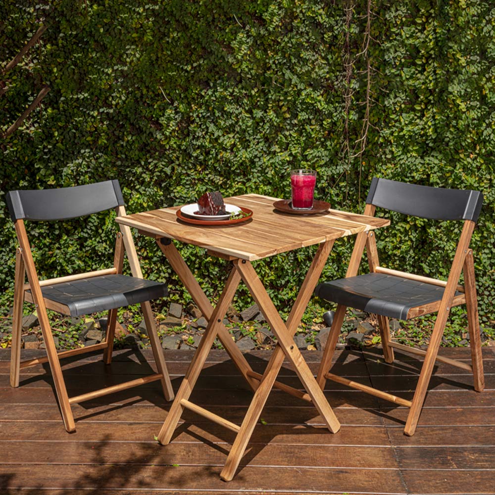 Tramontina Teak Wood 3 Piece Folding Bistro Set Wood/Grey Image 5
