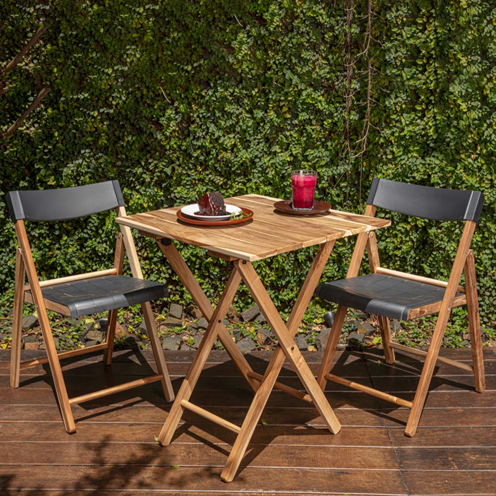 Tramontina Grey Teak Wood 3 Piece Folding Bistro Set Image 5