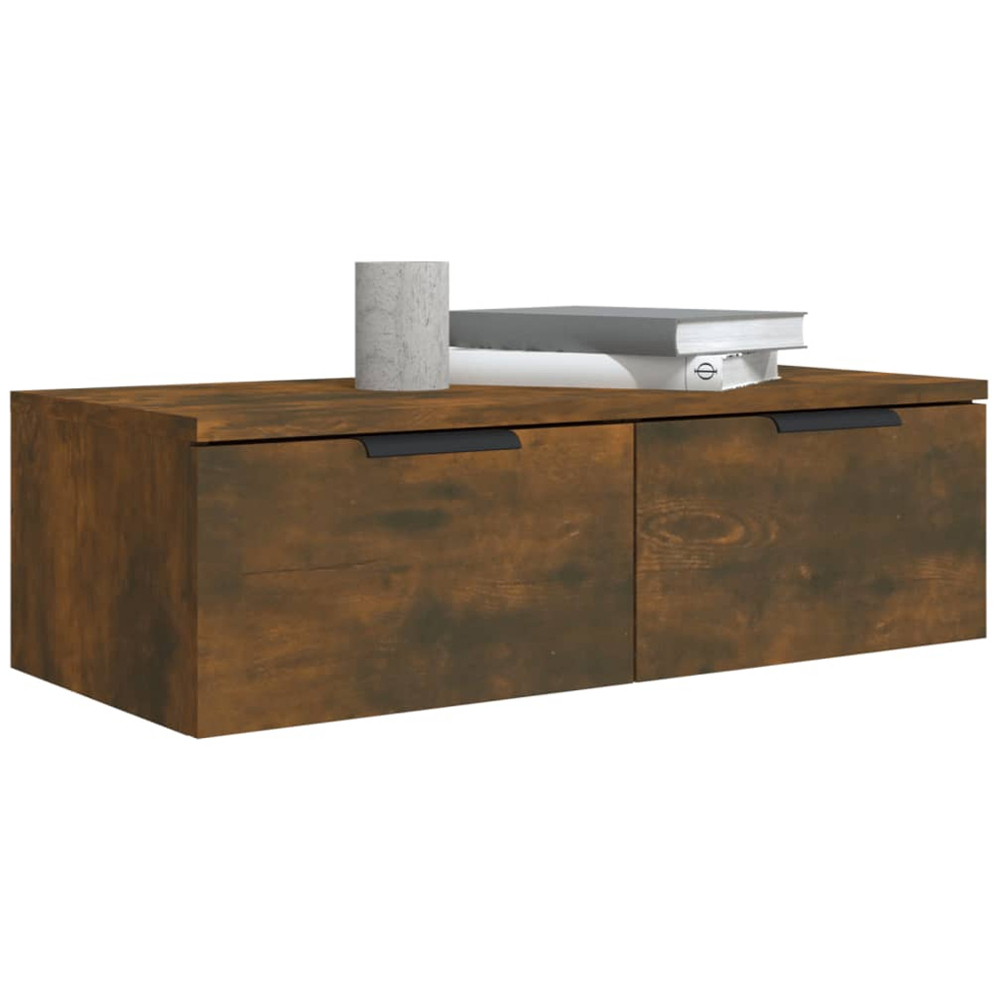 vidaXL 2 Drawer Smoked Oak Wall Cabinet Set of 2 Image 3