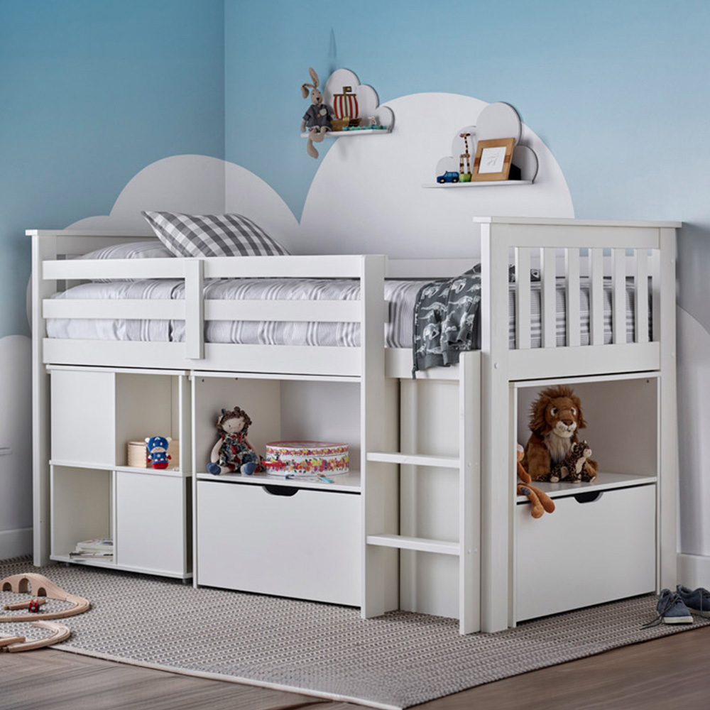Milo Single White Sleep Station Desk Storage Bed and Orthopaedic Mattress Image 1