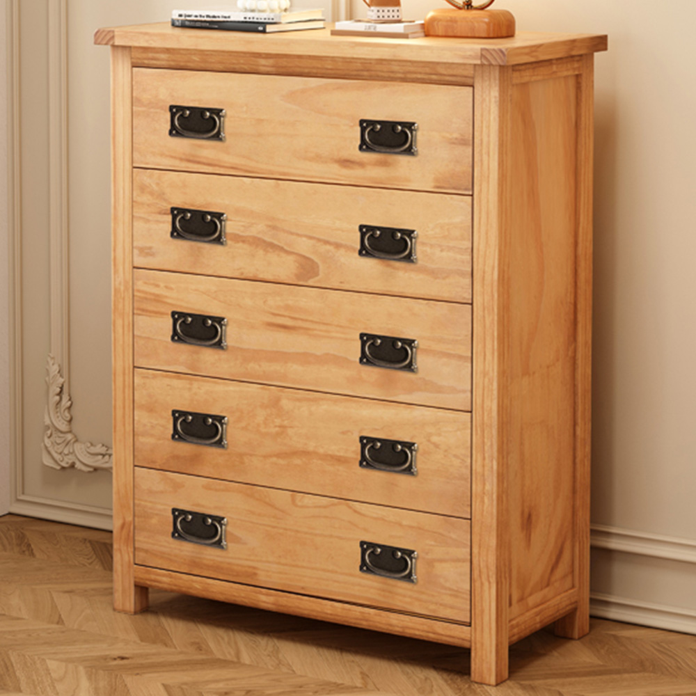 Cabinet Bits Lugo 5 Drawer Brown Brass Drop Handle Chest of Drawers Image 1