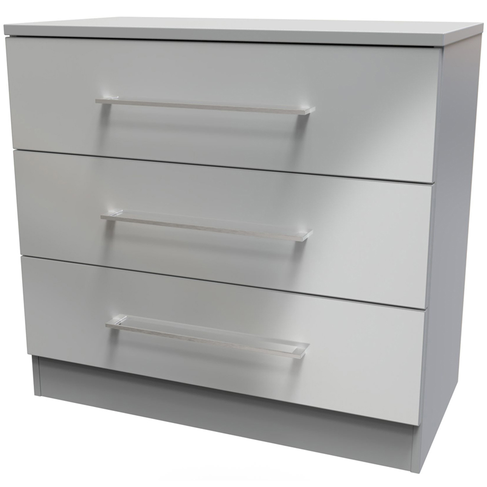 Crowndale Worcester 3 Drawer Uniform Gloss and Dusk Grey Wide Chest of Drawers Ready Assembled Image 2