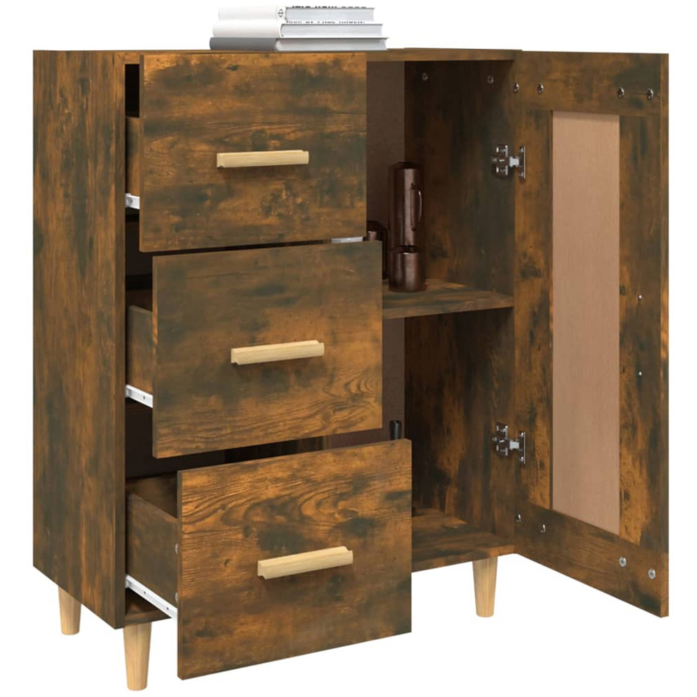vidaXL Single Door 3 Drawer Smoked Oak Sideboard Image 5