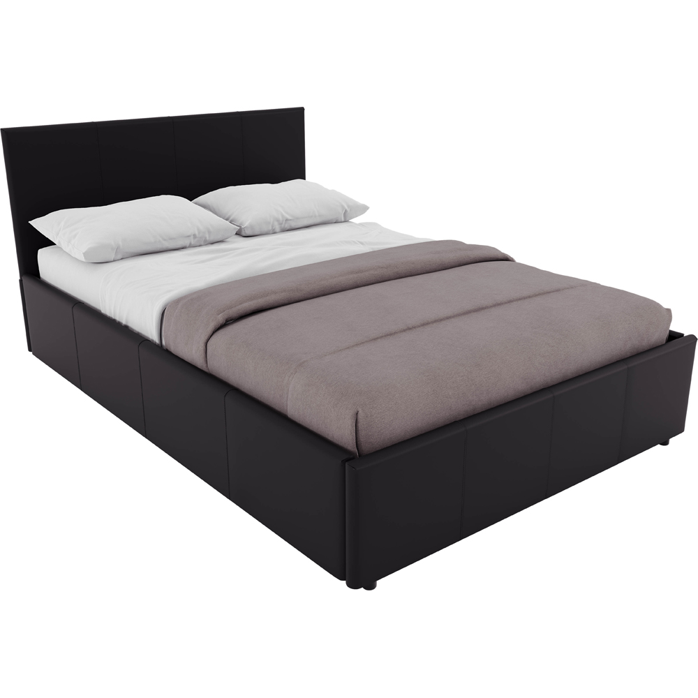 VIDA DESIGNS Lisbon Double Black Faux Leather Ottoman Bed with Gel Memory Foam Mattress Image 2