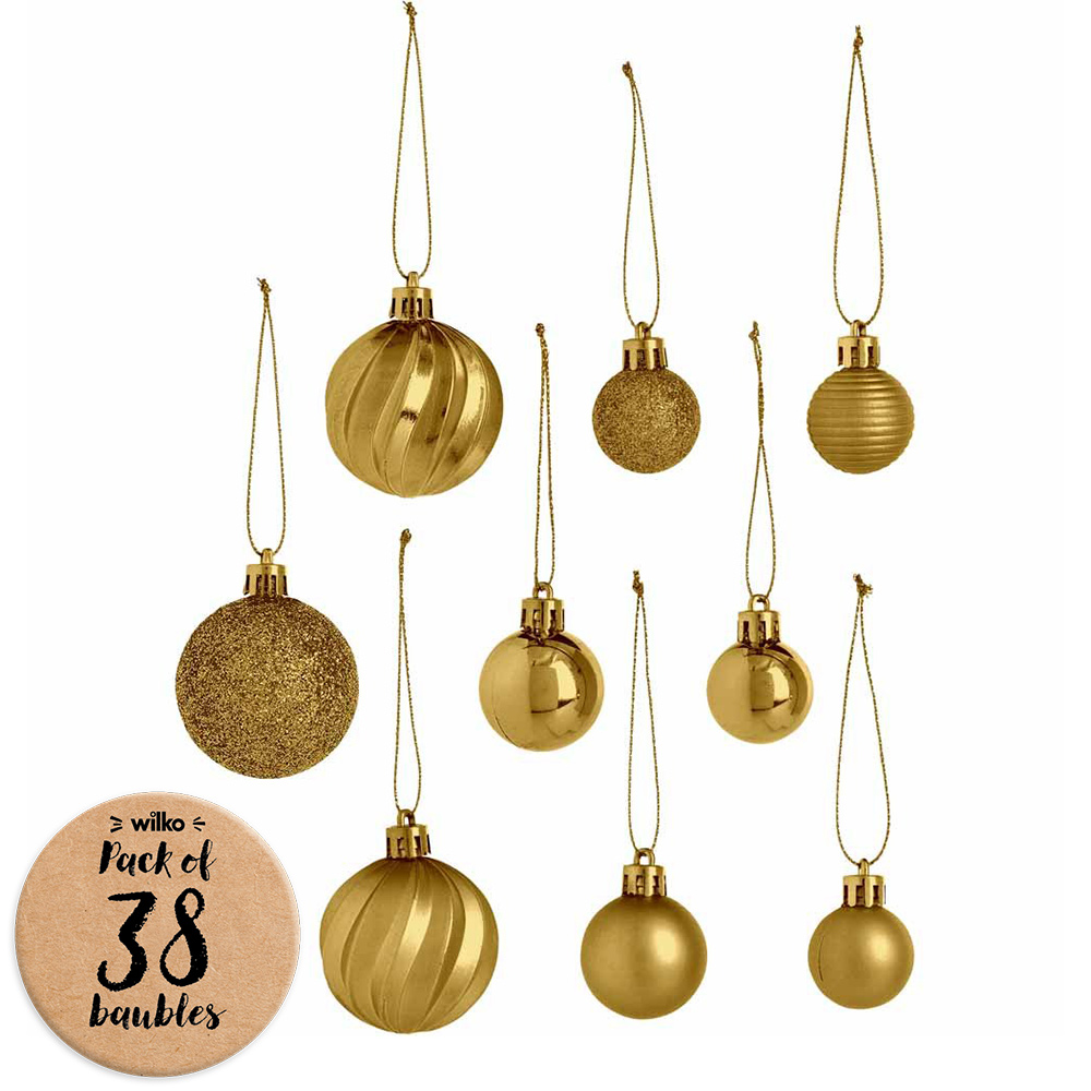 Wilko Luxe Mini Gold Baubles 38 Pack Image 1